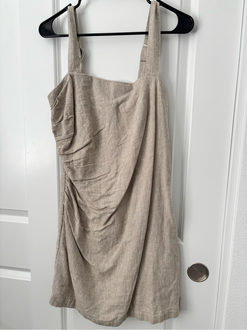 Abercrombie & Fitch Beige Ruched Linen-Blend Mini Dress